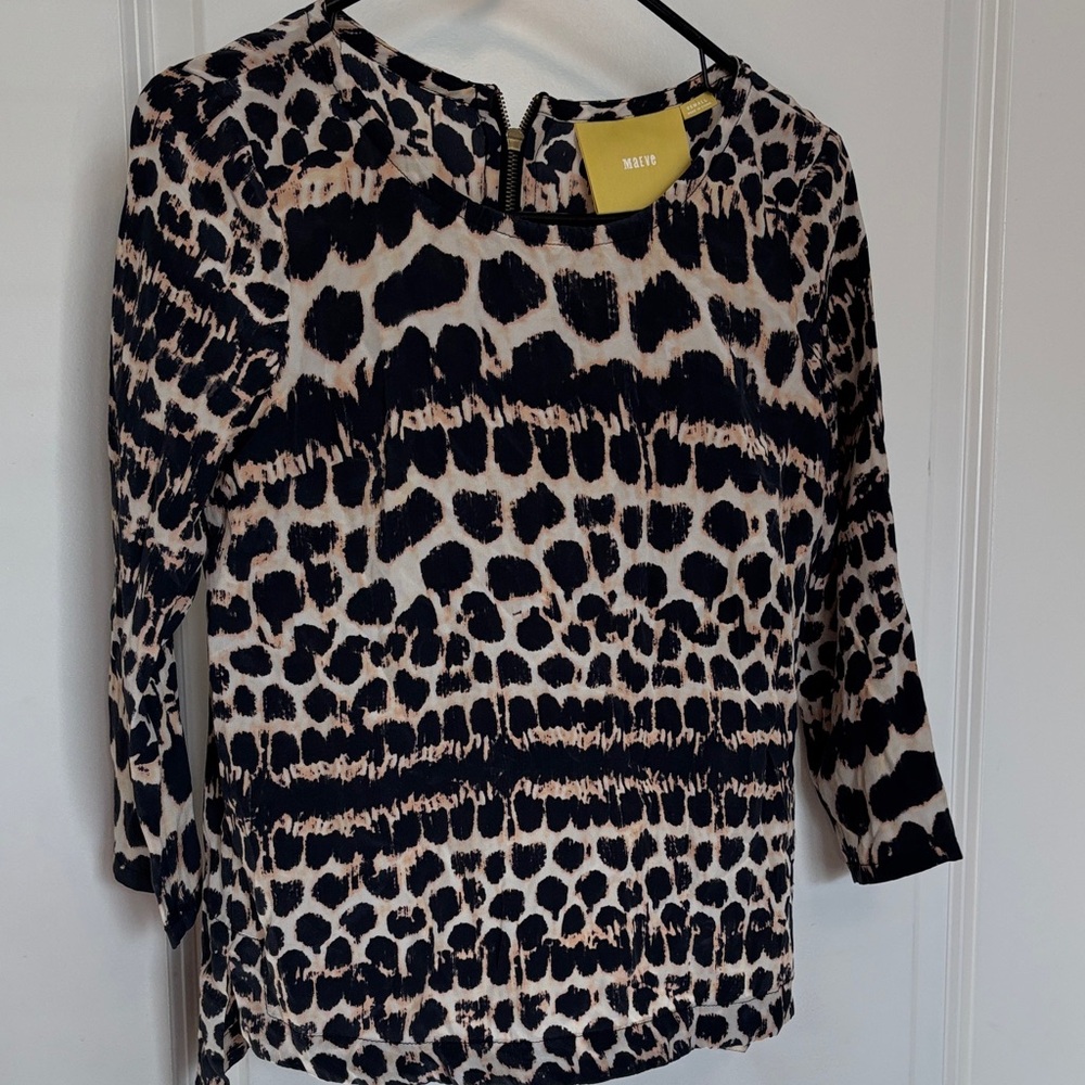 Anthropologie Maeve Black and Cream Leopard Print Blouse